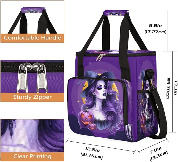 Halloween Witch Pumpkin Moon Coffee Maker Carring Bag Travel Carrying Storage Tote Bag Compatible with Keurig K-Mini or K-Mini Plus Portable Single Serve Coffee Brewer Case with Pockets