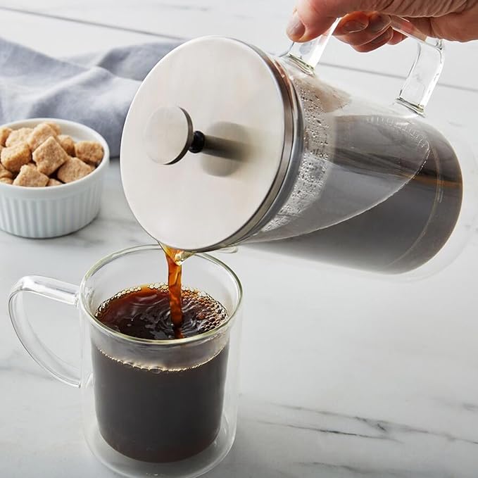 Sur La Table Classic Double-Walled Glass French Press – 8-Cup Capacity for Rich Aromatic Coffee