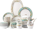 Dinnerware Set Dinner Party Tableware Service Set Ceramics Dinnerware Set with 50-Piece Bowl/Stockpot/Dish/Spoon|Bone China Dinner Sets Porcelain Combination Set50pieces
