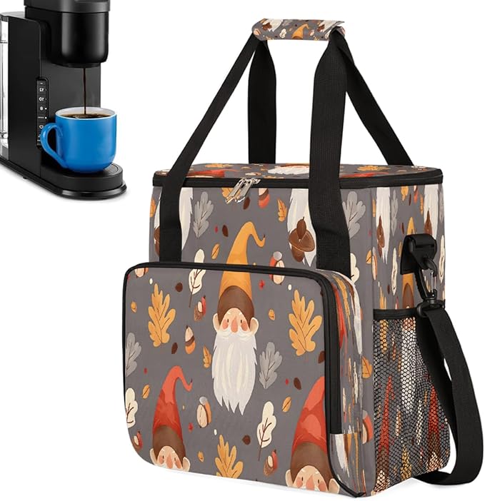 Christmas (611) Coffee Maker Carring Bag Travel Carrying Storage Tote Bag Compatible with Keurig K-Mini or K-Mini Plus Portable Single Serve Coffee Brewer Case with Pockets for K-cup Pods