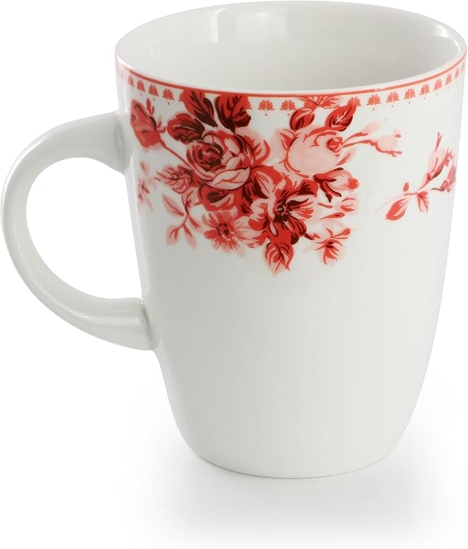 Traditional Purple Rose 16 Piece Stoneware Dinnerware Set – Floral Dinnerware Set for 4 Durable Microwave and Dishwasher Safe Plates Bowls and Mugs (Red Rose)