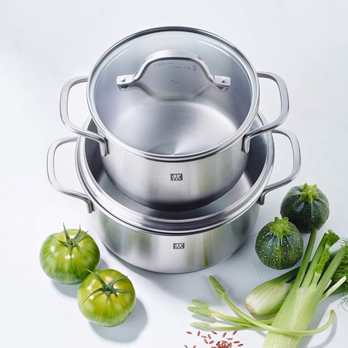 Zwilling Flow 5-Piece Cookware Set Glass Lids Suitable for Induction Cookers Dishwasher Safe Rust-Free 18/10 Stainless Steel