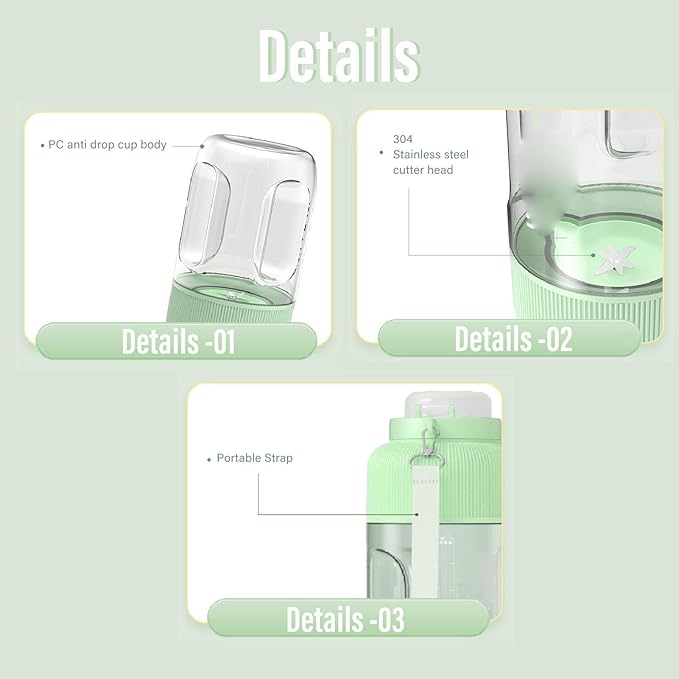Portable Blender 1200ml Small Hand Blender for Smoothies and Shakes Mini Blender Fresh Juicer Cup with 18000rpm Stronger Motor for Gym Office Kitchen