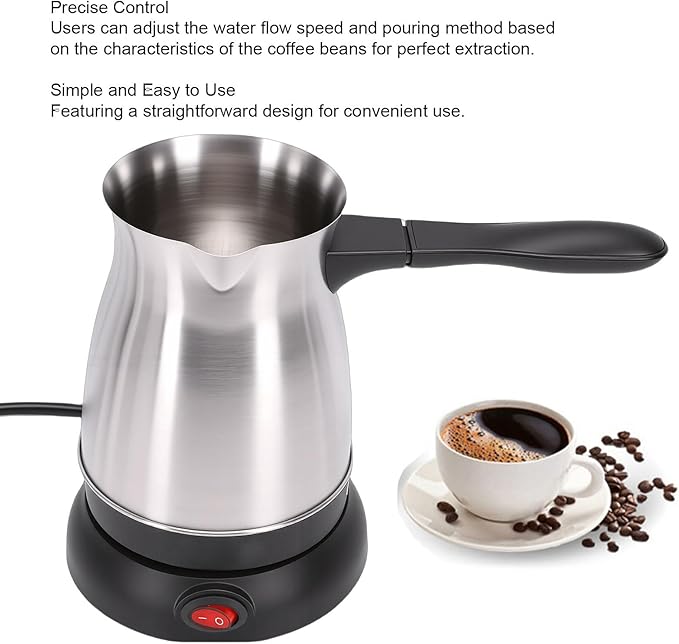 Ymiko Electric Turkish Coffee Pot Stainless Steel Manual Brewing Coffee Maker with Adjustable Steeping Time and Temperature for Home Travel Office