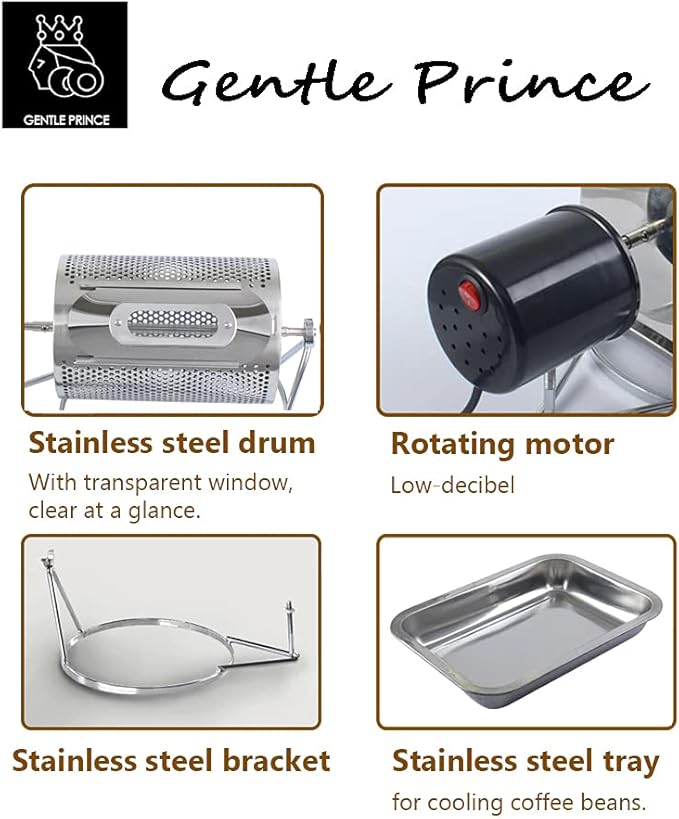 Gentle Prince #APGP01 304 Stainless Steel Household Coffee Machine Small Household Grains Beans Peanuts Nuts Coffee Beans Baking Machine (110V~220V)