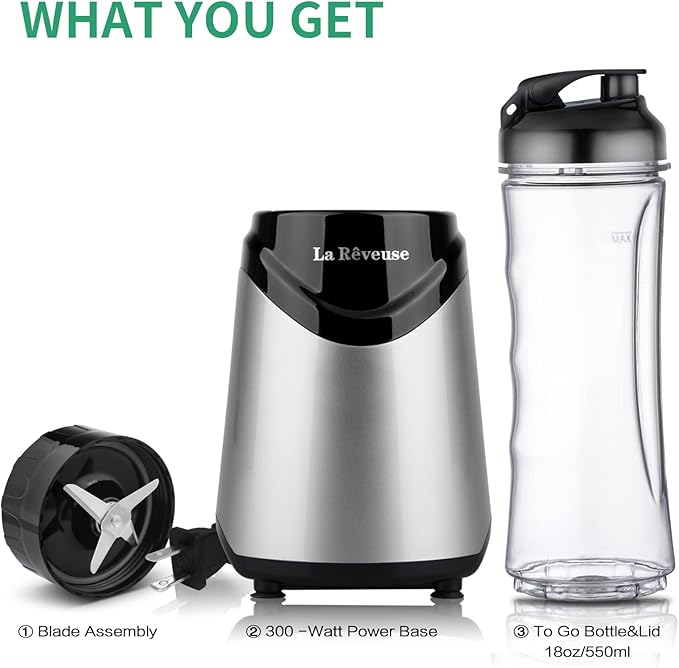 La Reveuse 300W Personal Size Blender (Silver) + La Reveuse 2-Cup Mini Food Chopper (Metallic Grey)