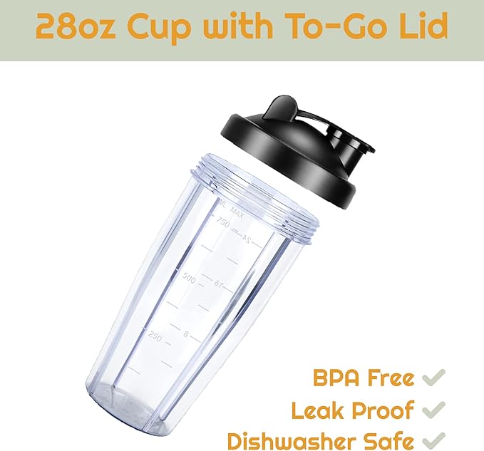 iCucina Blenders for Smoothies and Shakes 4 * 28 oz To-Go Portable Cups with Lids Easy to Clean