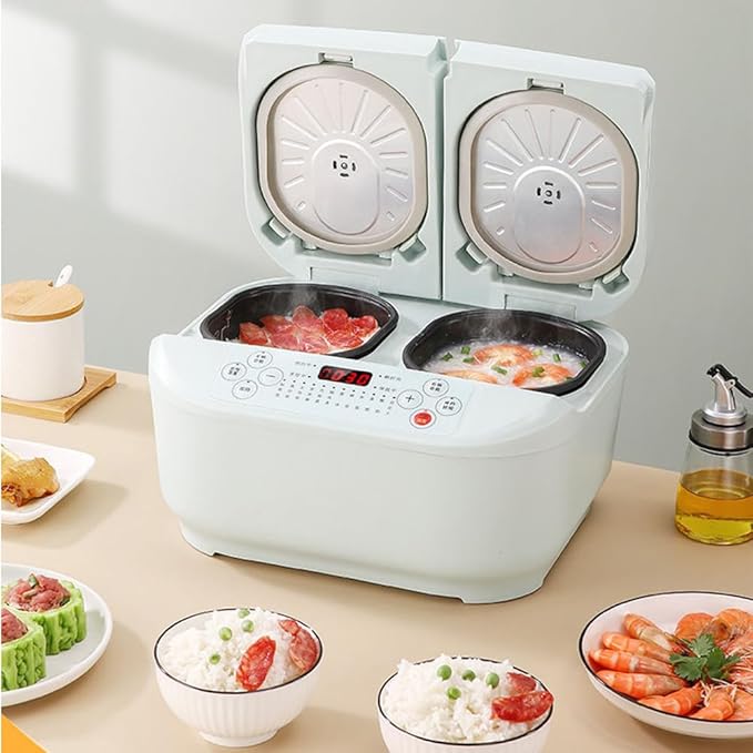 This Multi-Functional Household Rice Cooker Features A Dual Inner Pot Design (0.5L + 1.5L) 12-Hour Timer And Precise Dual-Sensor Temperature Control.