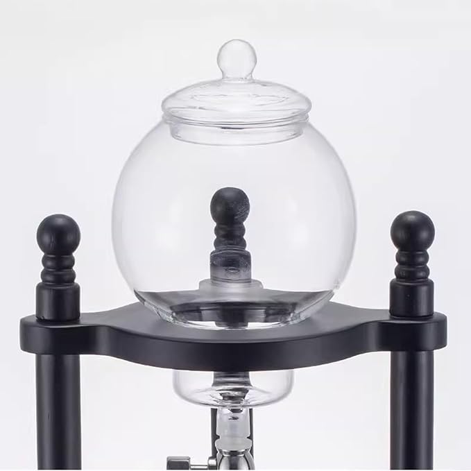 Ice Drip Coffee Maker Cold Brew Coffee Dripper Tower with Adjustable Dripper 600ml Glass Jug Wood Straight Frame for Home Coffee Shop 3-5 Cups (Black)