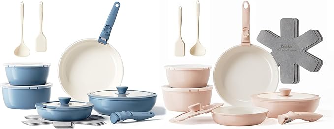 Redchef 32pcs Ceramic Pots and Pans Set Non Stick Nonstick Kitchen Cookware Set with Detachable Handle Non Toxic PFAS PFOA &amp PTFE Free RV Ceramic Cookware Set for Camping Dishwasher/Oven Safe