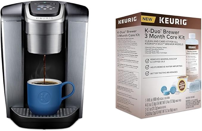 Keurig K-Elite Single-Serve K-Cup Pod Coffee Maker Brushed Silver &amp K-Duo 3 Month Care Brewer Maintenance Kit