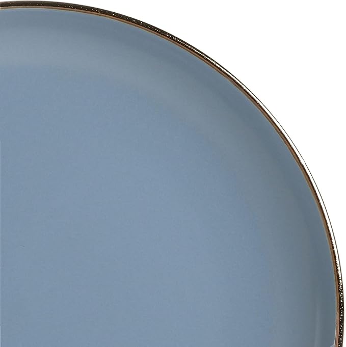 Rockaway 16 Piece Stoneware Dinnerware Set with Metallic Rim – Matte Blue Plates Bowls &amp Mugs Microwave &amp Dishwasher Safe