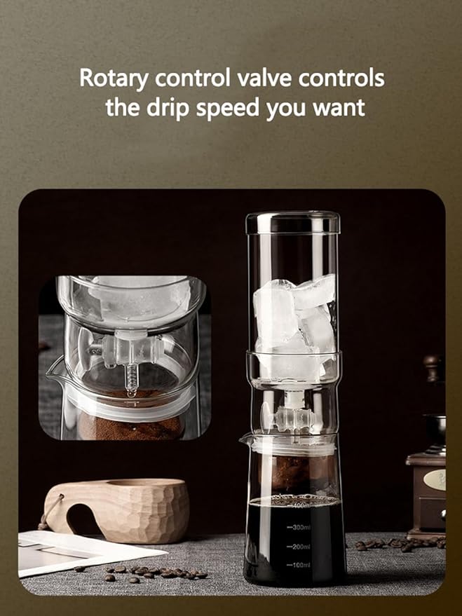13.5OZ Cold Brew Coffee Maker High Borosilicate Glass Ice Drip Coffee Brewer Adjustable Outlet Drip Speed Constant Pressure Brewing