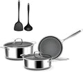 7-Piece 5 Ply Stainless Steel Cookware Set with Lids Pots and Pans Set Non Stick Non-Toxic for Induction Oven Dishwasher Safe RV Essentials Kitchen Appliances