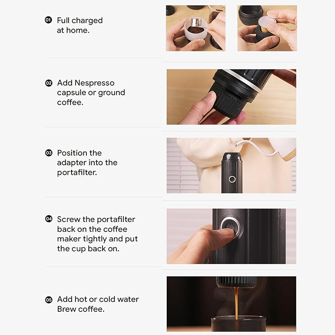 Portable Capsule Coffee Maker Electric Machine 19Bar for Travel Camping Office Home
