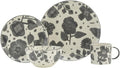Gray and Ivory Sixteen Piece Round Floral Ceramic Service For Four Dinnerware Set