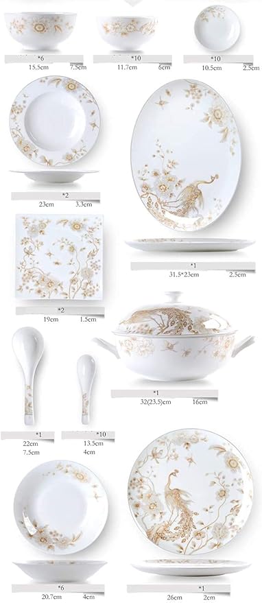50-Piece White &amp Gold Bone China Dinnerware Set Tabletops Bone White Porcelain Round Dinnerware Collection Service For 10