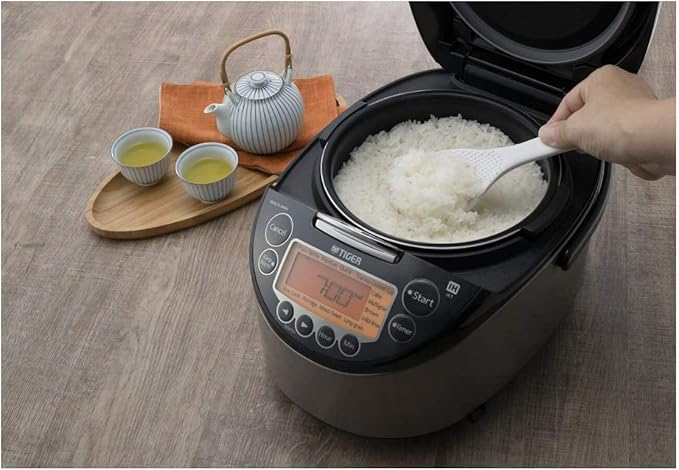 Tiger Corporation JKT-D18U 10-Cup Capacity Induction Heating Electric Rice Cooker with 12 Menu Setting 24-Hour Keep Warm Setting Spatula and Measuring Cup (Black and Stainless Steel)