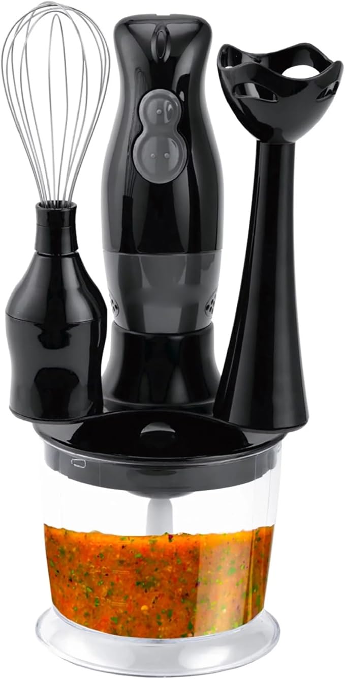 2-Speed Hand Blender And Food Processor With Balloon Whisk (Black)