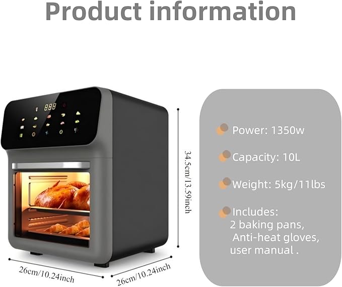 10L Large Capacity 3-in-1 Digital Air Fryer Oven Combo with Smart Touchscreen 18 Presets &amp Multi-Layer Baking Pans - Stainless Steel Countertop Convection Oven for Pizza Grilling Toasting
