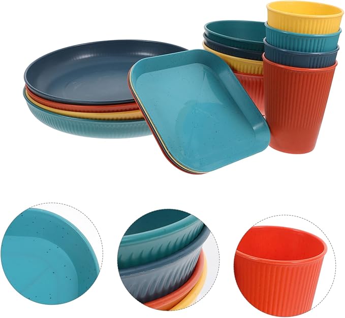 PRETYZOOM Correlle Dinnerware Set Plates Bowls Set Unbreakable Tableware for Outdoor Events Camping Parties Barbecue