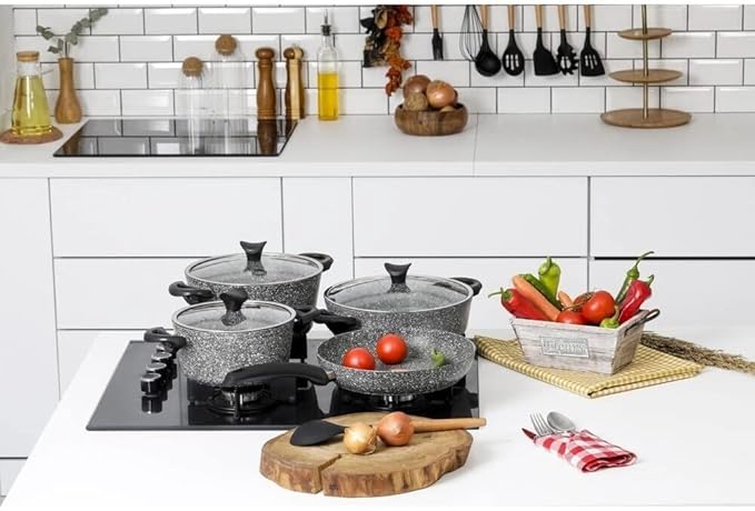 7 Piece Granite Cookware Set Gray Pan Kitchen Utensil Useful Non-Stick Pan Cookware Set