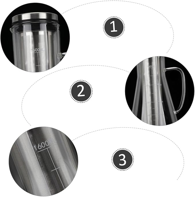Large Capacity 1600ml Cold Brew Coffee Pot with Borosilicate Glass and Stainless Steel Filter Cold Brew Coffee Maker and Home Use