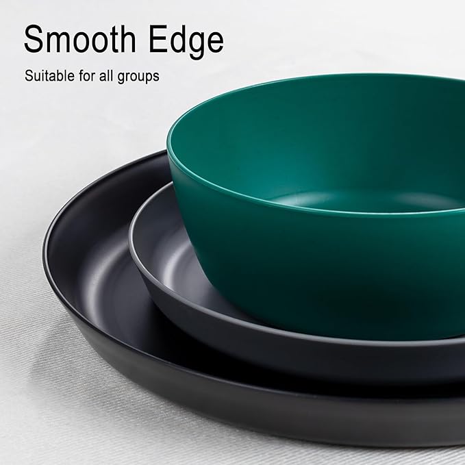 EI 12pcs Wheat Straw PlatesPlastic Plates ReusableUnbreakable Plastic PlateWheat Straw Dinnerware SetMelamine Plate-BlackDark GreyDark GreenDark BlueDinner CampingPicnic