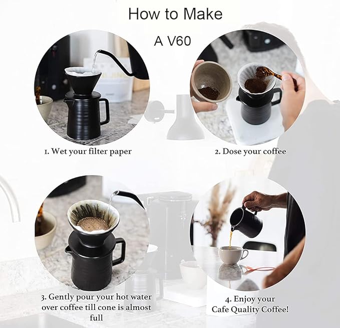 Ceramic Pour Over Coffee Maker SetPremium Black V60 Dripper and Hand Coffee Pot1-2 Cup Home Filter Coffee Maker-500ml