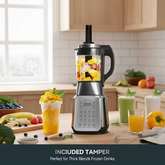 Glass Blenders for Kitchen – Stainless Steel Professional Blender for Smoothies 1500W Motor Food Processor Combo 9 Adjustable Speeds 14 Preset Programs BPA-Free Glass Jar blender Nut Milk Soups