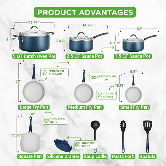 NutriChef Kitchenware Pots &amp Pans Set – High-qualified Basic Kitchen Cookware Set Non-Stick (20-Piece Set)