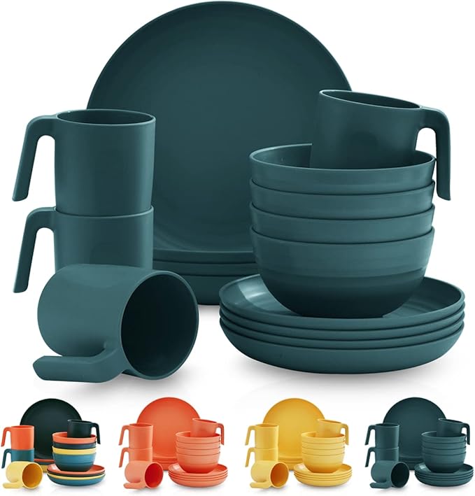 Kyraton 16-Piece Unbreakable Polypropylene Dinnerware Set Dark Green Microwave Safe