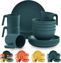 Kyraton 16-Piece Unbreakable Polypropylene Dinnerware Set Dark Green Microwave Safe
