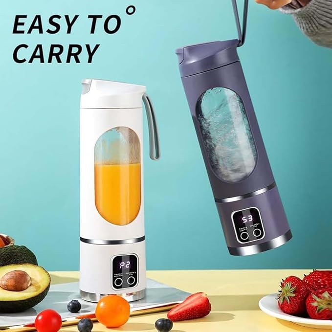 Digital Multimode Juicer Blender 450ml Portable Blender Personal Electric-Smart LED Display Juicer3 Speed12-Blade Fresh Juice Bottle USB Rechargeable for Shakes and SmoothiesFruit Juice (White)