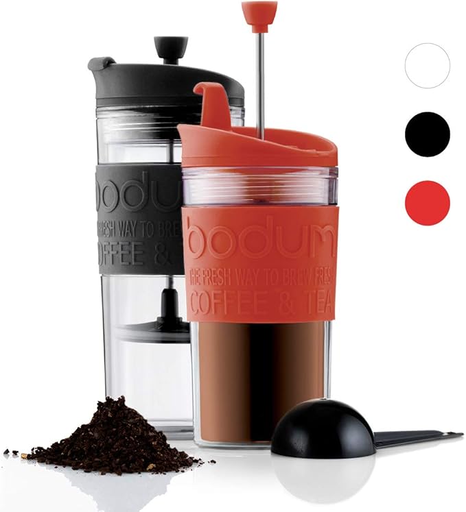 BODUM Travel Press Coffee Maker Flip Top Lid Double Wall Plastic 0.35 l 12 oz Off White