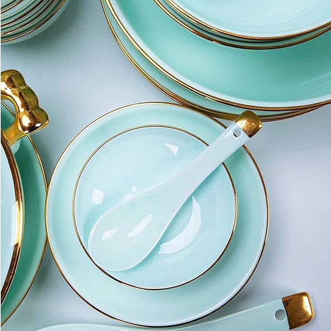 Dinnerware Set Dinner Party Tableware Service Set Porcelain Dinnerware Set European-Style Bone China Tableware SetOne Color-65pieces