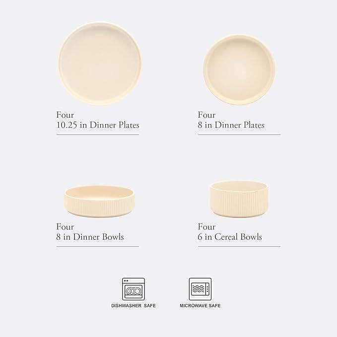 Gibson Elite Deerfield 16-Piece Stoneware Dinnerware Set – Cream White Reactive Glaze Plates and Bowls Stackable Design Service for 4 – Dishwasher &amp Microwave Safe