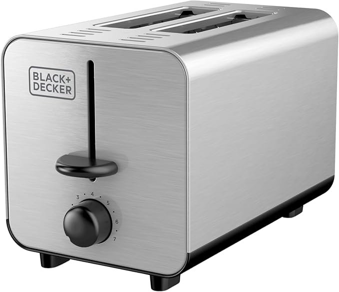 BLACK+DECKER 2-Slice Stainless Steel Toaster with 7 Toast Shades Extra-Wide Self-Centering Slots