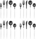 Matte Black Silverware Set with white handle Bysta 20-Piece Stainless Steel Flatware Set Kitchen Utensil Set Service for 4 Tableware Cutlery Set for Home and Restaurant Dishwasher Safe