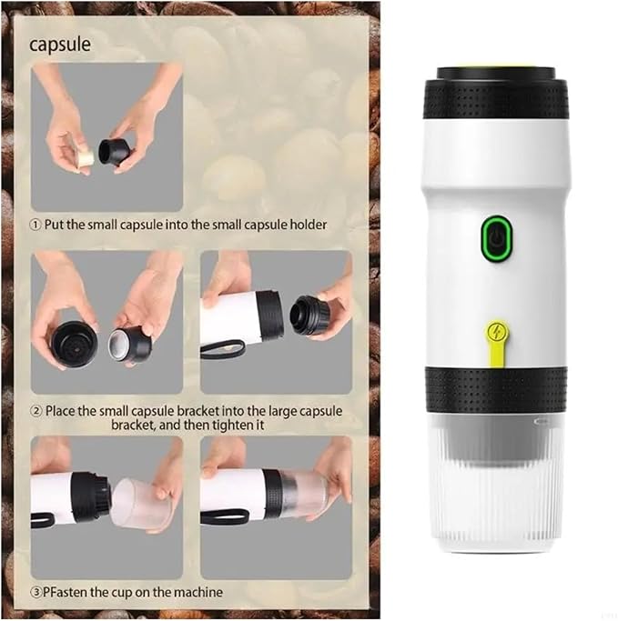 Portable Coffee Machine 2PCS USB Portable Heated American Italian Espresso Capsule Coffee Machine Large And Small Capsule Coffee Powder Three In Onefor Outdoor Travel Picnic(USB_WHITE)