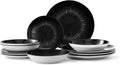 Bestone 12 Piece Round Kitchen Dinnerware SetsPlates and Bowls setsDishes Plates Bowls Dish SetPlates and BowlsService for 4 Chip Resistant Porcelain Starburst Turquoise Black