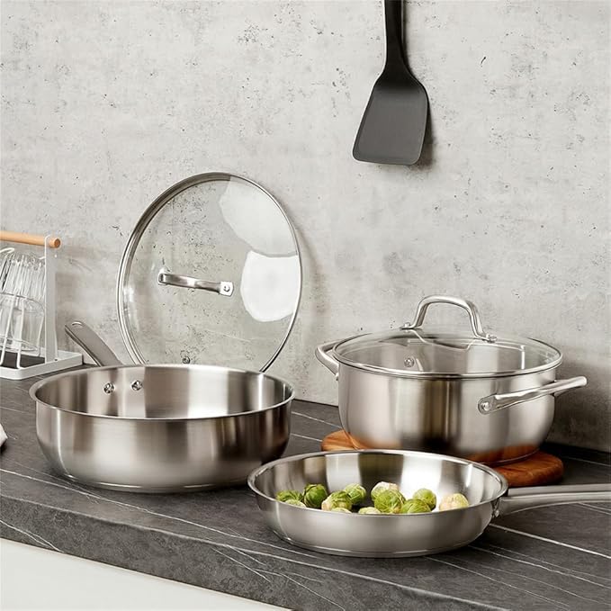 Stainless Steel Cookware Set 10Pcs All Stoves Compatible Stainless Steel Saucepan Stockpot and Frying PanWhite10 Pc