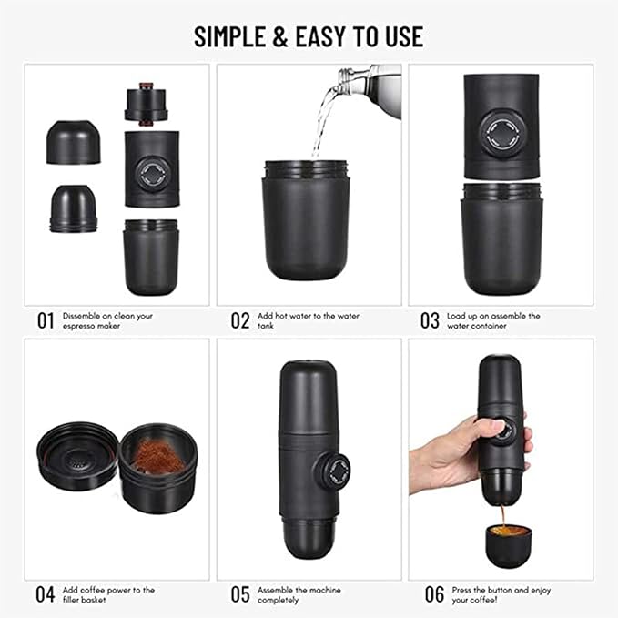 Coffee Maker Portable Coffee Machine 70ML Pressure Espresso Manual Handheld Pots for Car Travel Camping Hiking Home Office