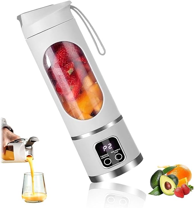 Digital Display Juicer - Smart LED Display 3 Speed Settings Fresh Juice Cup Multi-Functional Blender USB Charging Portable Juicer Suitable for Making Milkshakes and Smoothies(White)