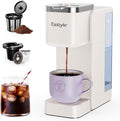 Single Serve Coffee Maker Iced and Hot Coffee Machine for K Cup &amp Grounds Compact Design 40oz Removable Water Reservoir 6 to 24 Oz Brew Sizes Fits 7.3 Travel Mug Beige