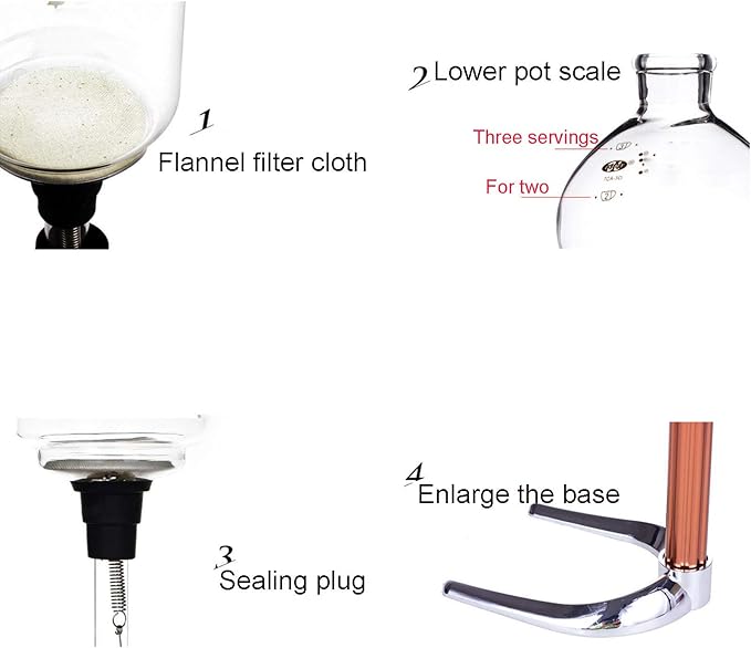 Siphon Coffee MakerTea Siphon Pot Vacuum Coffee Maker GlassCoffee Machine Filter Syphon Siphon Vacuum Coffee Maker 3-5 CupHigh Temperature Resistant Glass3