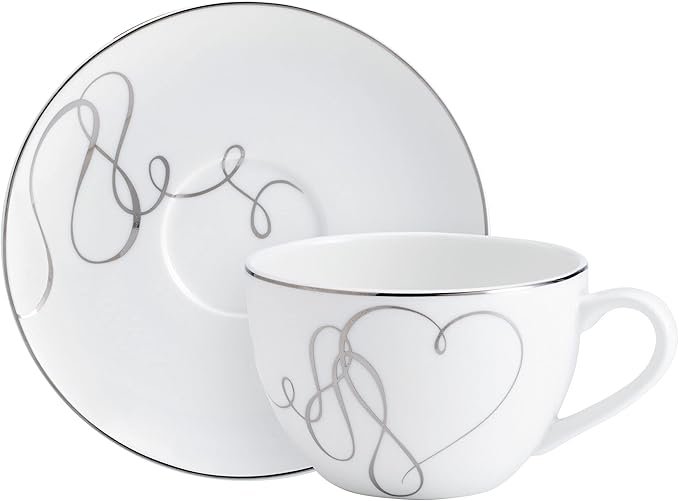 Mikasa Love Story Platinum Banded Teacup and Saucer Set Set of 4 9.6-Ounce