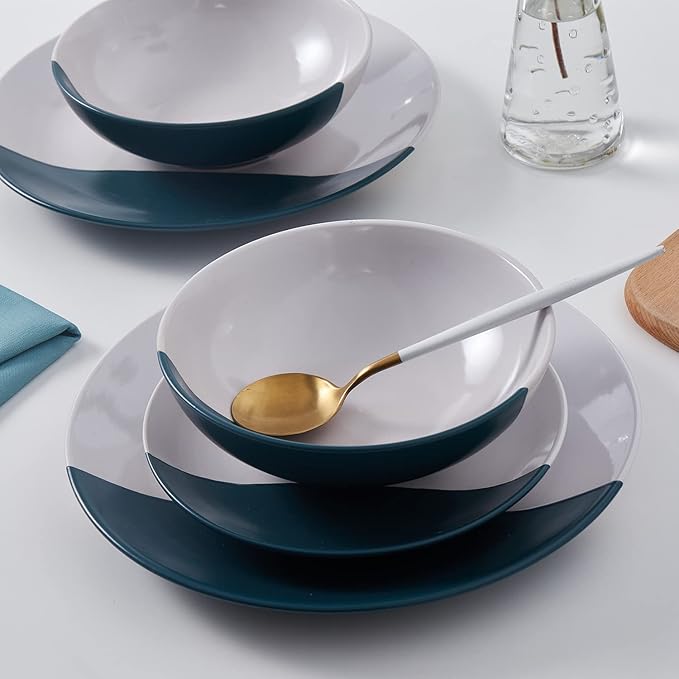 Stone + Lain Lizzy Stoneware 12-Piece Round Dinnerware Set Emerald Green