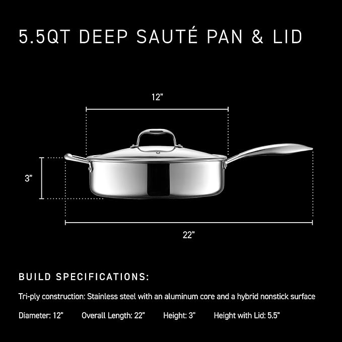 HexClad Hybrid Nonstick 6-Piece Cookware Set 5Qt Dutch Oven with Lid 5.5Qt Sauté Pan with Lid and 10Qt Stockpot with Lid Stay-Cool Handles Dishwasher and Oven-Safe Induction Ready