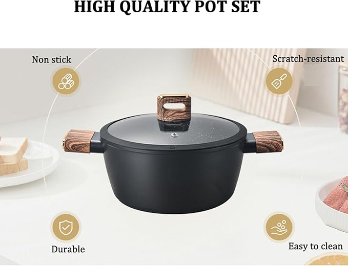 Cookware Set Non Stick Non Toxic Induction Pots and Pan Set Nonstick 15pcs Kitchen Set Induction Cookware Cooking Set Pots Set for Healthy Cooking Black